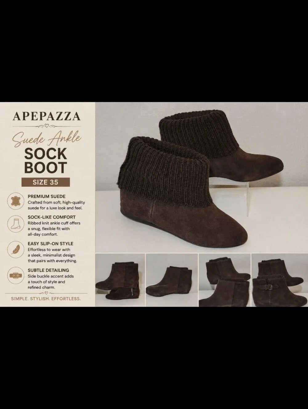 APEPAZZA Suede Ankle Sock Boot 35